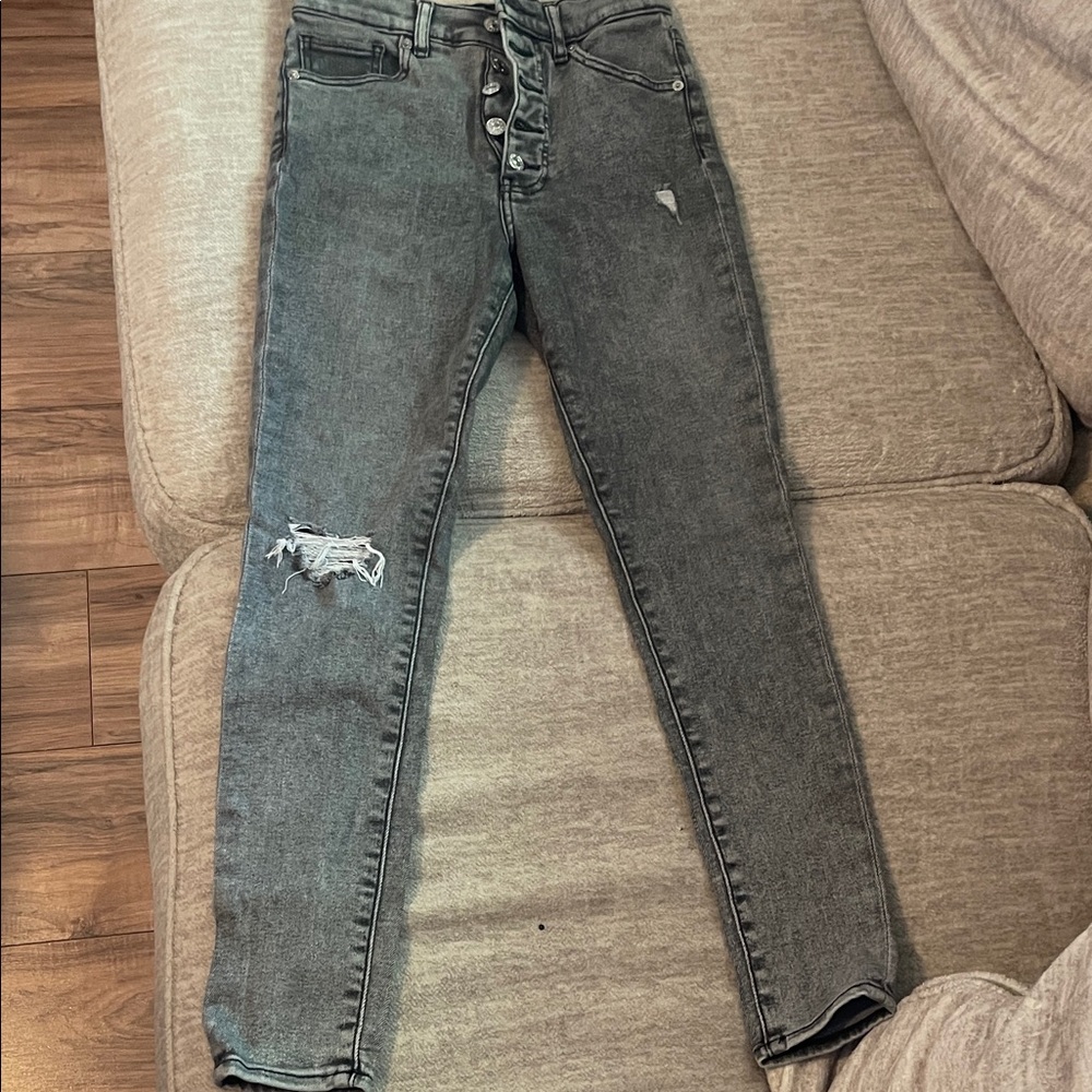 Express Stylish Gray Distressed Women High Rise Skinny Jeans